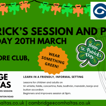 St Patrick’s Party and Session – Wednesday 20th March 2024